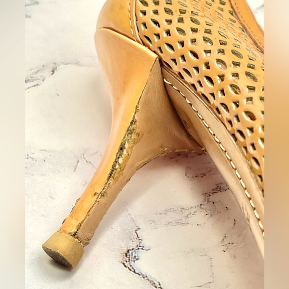Prada Women's Tan Leather Peep Toe Pump - Picture 7 of 10